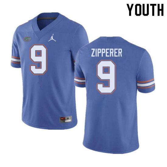 Youth Florida Gators #9 Keon Zipperer NCAA Jordan Brand Blue Authentic Stitched College Football Jersey EXI3062DR